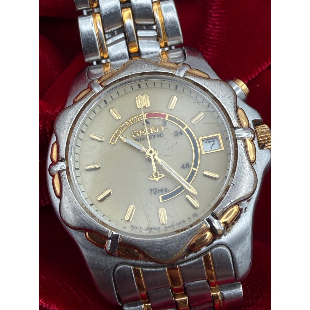 Seiko Kinetic 3M22-0A33 Two Tone Watch Champagne Dial Date Untested